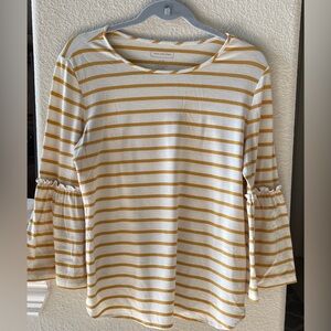 Yellow and White Striped Blouse with Bell Sleeves